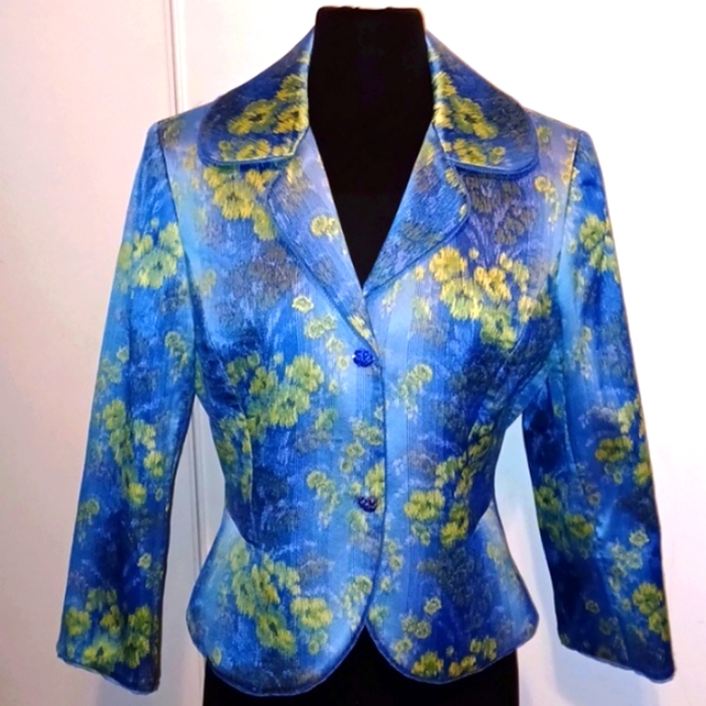 Albert Nipon Vintage Field Of Flowers Silk Blazer - image 1